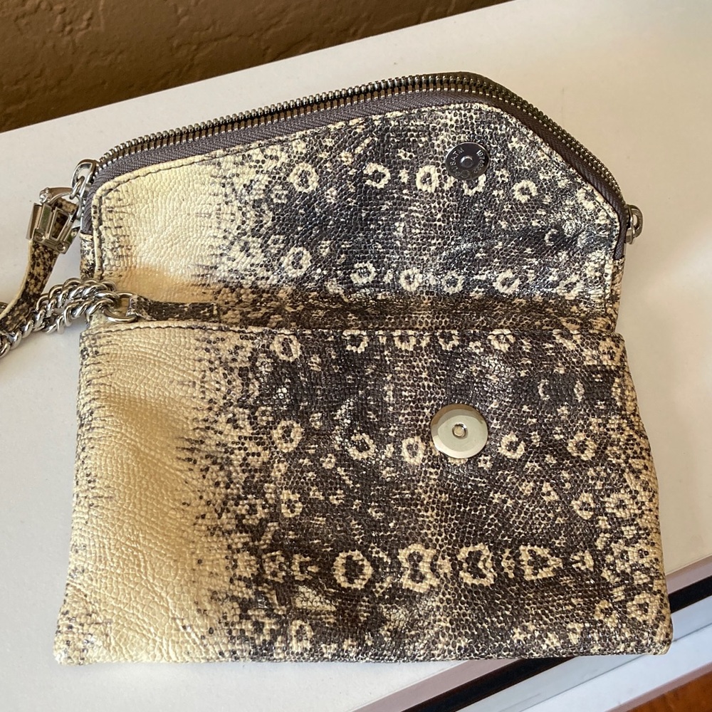 Henri Bendel Cream and Brown Snake Print Clutch - Picture 2 of 10